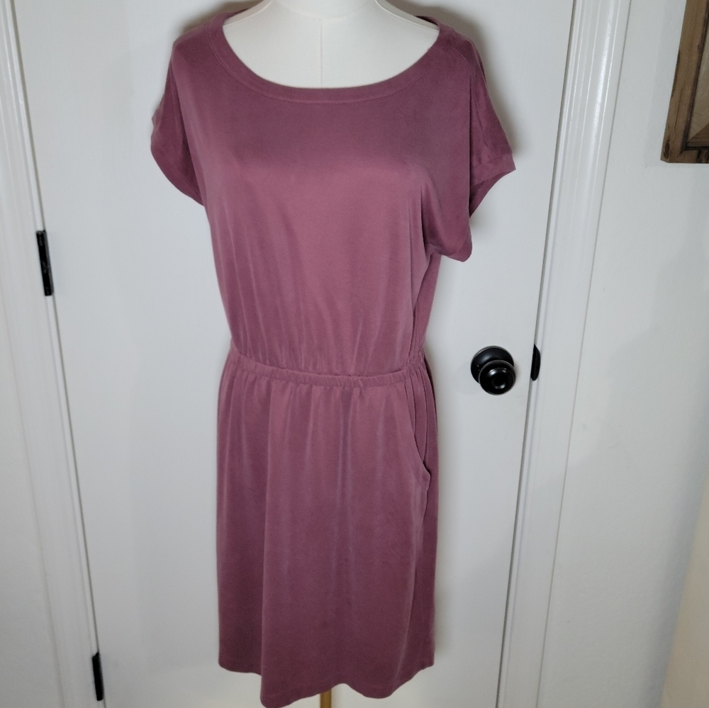 Cynthia Rowley Women's Purple Modest Mini Dress Stretch Waist Pockets Size M